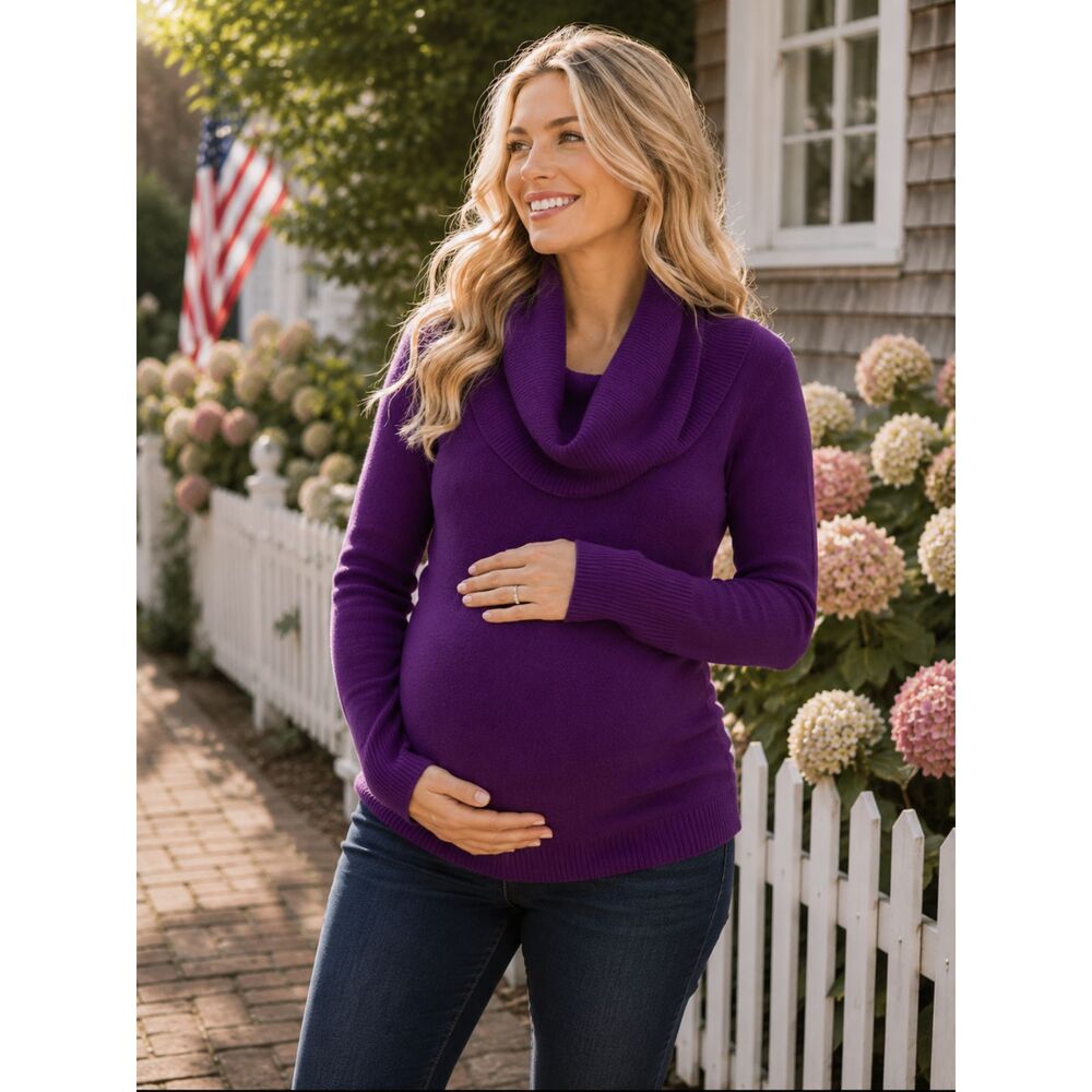 Liz Lange Maternity Purple Cowl Neck Sweater Large Mama to be Quiet Luxury